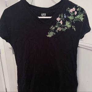 floral embroidered black tshirt